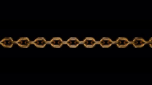 Rough bronze chain links rotating with loop, overlay with alpha channel 3d render. Chains design