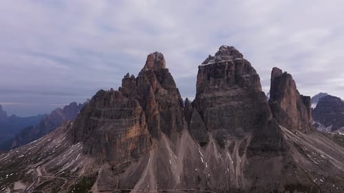 Aerial view of tre cime lavaredo peaks, Italy.
