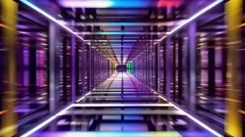 Neon Square Light Tunnel Moving Forward VJ Loop