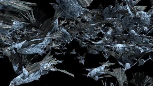 Dynamic Abstract Swarm of Crows Flying Animation