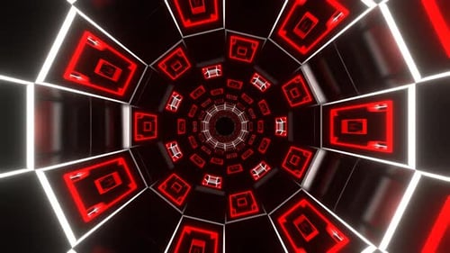 Red And White Cylindrical Neon Moving Tunnel Background Vj Loop In 4K
