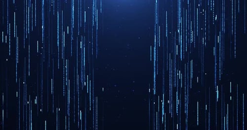 Stream of data points and neon lines or streaks of light, rain of particles. big data visualization