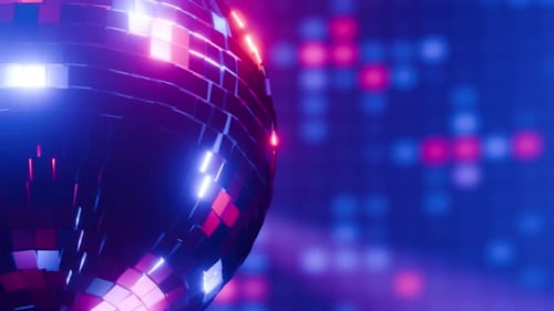 Smooth rotation of the disco ball with glare on the mirrors. Animation, screensaver.