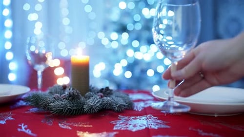 Cozy Holiday Table Setting with Candlelight