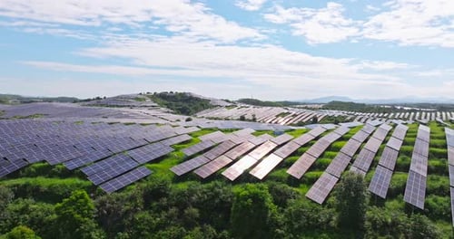 Aerial View of a Large Solar Panel Field