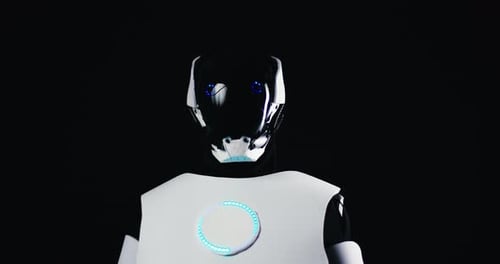 Futuristic Robot Head and Shoulders Pointing at Camera