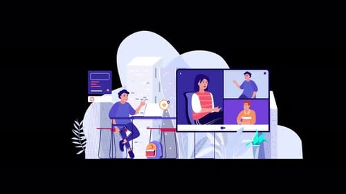 Online Video Call and Remote Work Concept Animation