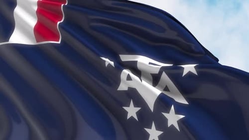 French Southern and Antarctic Lands Flag Waving Realistic Loop