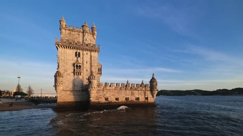 Belem Tower on the Bank of the Tagus River on Sunset Lisbon Portugal