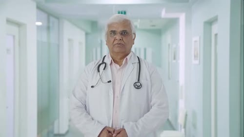 Confident Doctor Standing in Hospital Hallway