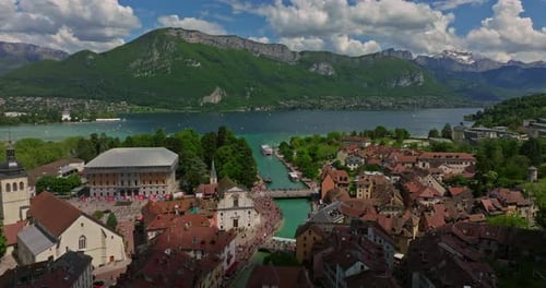 Aerial View Lake Annecy Light Blue Turquoise Lake Annecy in French Alps France