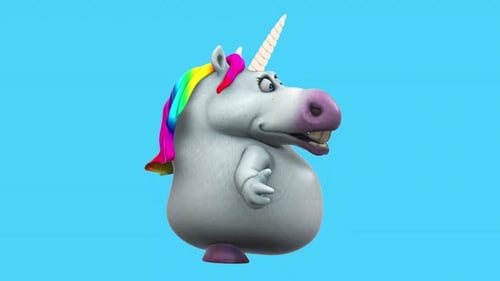 Fun 3D cartoon unicorn talking (with alpha channel)