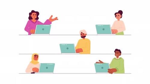 Animated Flat Design of Diverse People in Virtual Office Collaboration