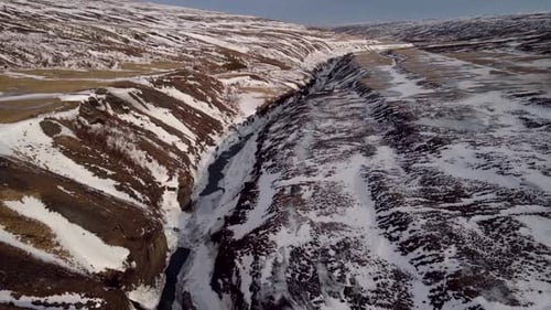 Unique 4K, Drone, aerial, and cinematic, wide angle landscape top view of the Iceland rocky and snow