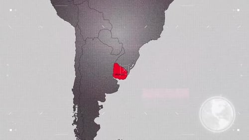 Futuristic World Map Zoom to Uruguay Highlight