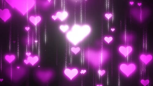Falling Glowing Pink Hearts Loop Background
