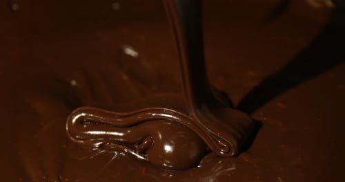 Closeup view of flowing delicious melted chocolate
