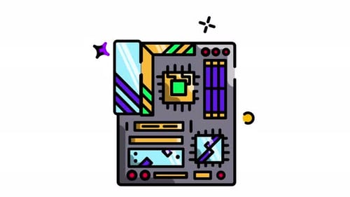 Animated Flat Design Motherboard Icon for Technology Concepts