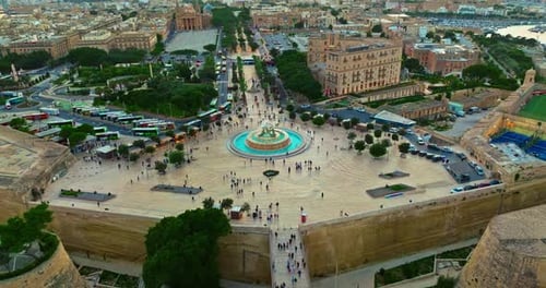 Aerial View of the Capital City of Malta at Sunset Main Entrance and the Entire Island Valletta