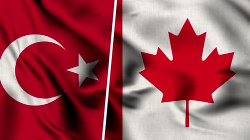 Realistic Waving Flags of Turkey and Canada Loop