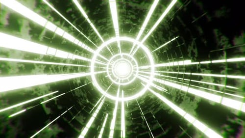 Tunnel futuriste abstrait avec des rayons néons. Voler dans un tunnel de science-fiction lumineux