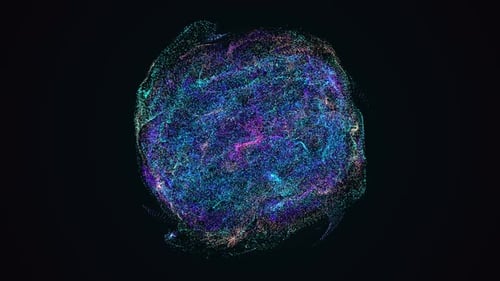 Colorful rainbow Colored Orb Particles. Glowing colorful particle flow. Fast energy spinning wave