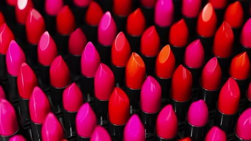 Rows of Animated Lipsticks Opening and Closing