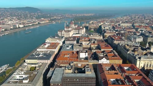 Aerial view of Hungarian Parliament Building in Budapest. Hungary Capital Cityscape at daytime