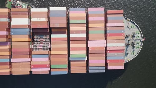 Top View of the Bow of a Large Loaded Container Cargo Ship Halifax Canada