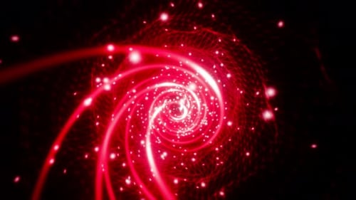 Abstract Red Futuristic Tunnel Made Of Grid Lines Of