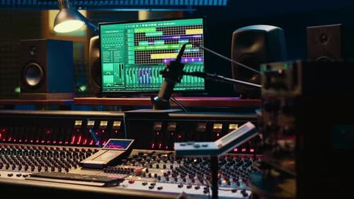 Music Record Studio Control Room with Daw Software Used to Mix and Master Audio