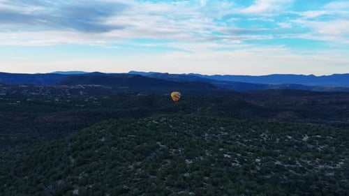 Ballooning Experience Over Sedona National Park During Sunrise In Arizona, USA. Aerial Shot