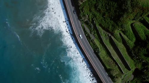 Top Down Drone View of the Atlantic Ocean Coast in Portugal