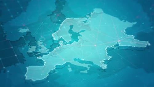 Futuristic Digital Map of Europe with Global Network Connections
