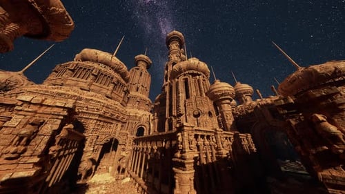 A Very Tall Building Under a Night Sky Filled with Stars