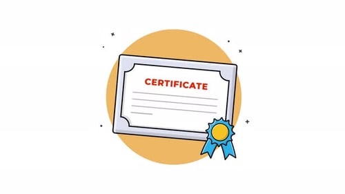 Animated Flat Design Certificate Icon for Education and Achievement