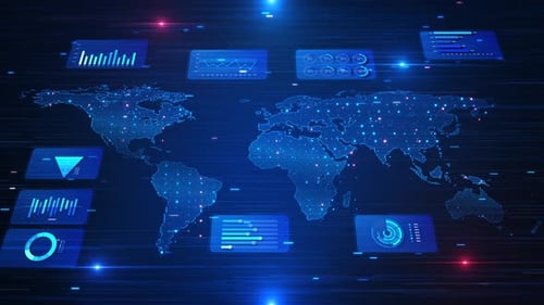 Global Data Analytics Dashboard Map Digital World Map Floating Analytics Charts Statistics Panels