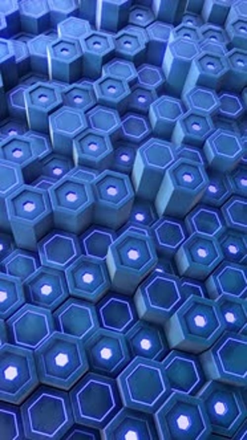 Animated Hexagonal Technology Background with Glowing Neon Lines