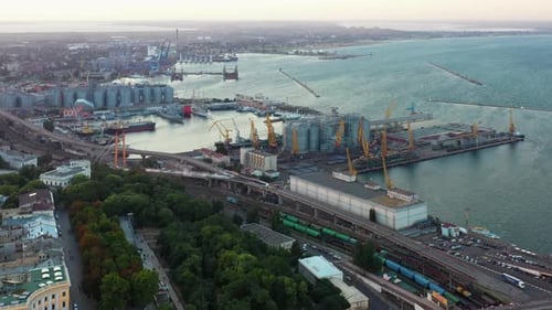 Aerial View of Odessa City Scape with Sea Port