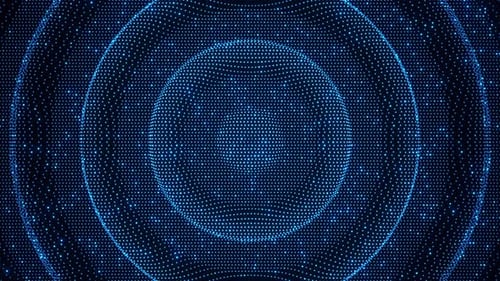 Abstrakte blau leuchtende Partikelkugel mit Wellenwelleneffekt