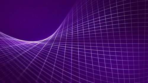 Futuristisches Technologieraster aus sanft leuchtenden lila Linien und Partikelstaub auf dunklem Hintergrund