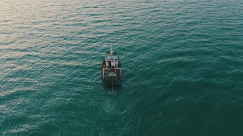 Aerial View of Fishing Boat Sailing the Ocean