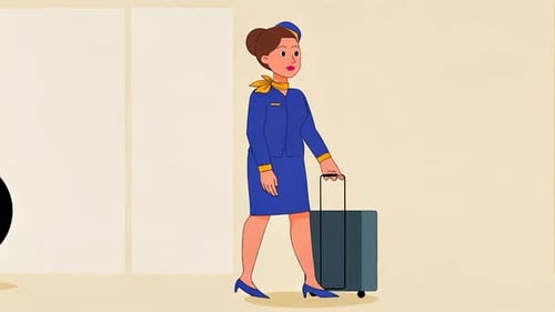 Flugbegleiterin, Figur einer Flugbegleiterin, die mit Koffer am Flughafen spazieren geht — Zeichentrickfilme