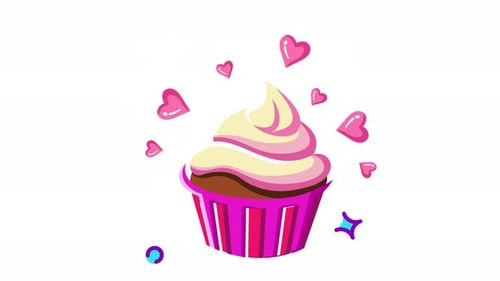 Sweet Animated Cupcake with Floating Hearts for Celebrations