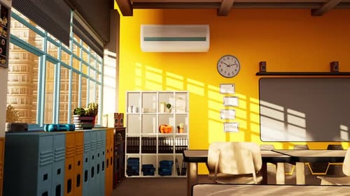 Empty Classroom with Tables and Chairs Animation