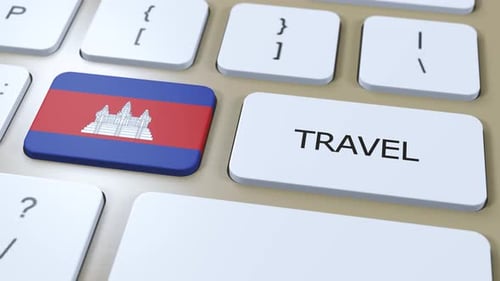 Cambodia Flag and Travel Key Press 3D Animation