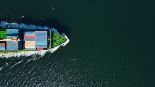 Aerial Top View of Cargo Ship Carrying Containers for Export Goods