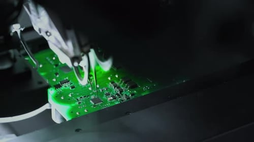 La placa de circuito impreso de componentes electrónicos se mueve con la producción de máquinas de soldadura y soldadura de PCB SMD