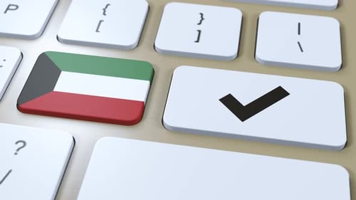 3D Kuwait Flag Keyboard Key with Checkmark Animation