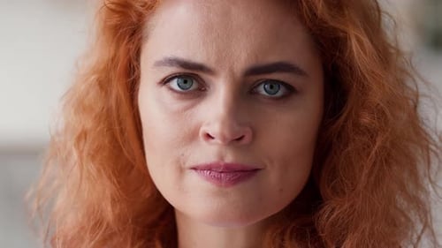 Close Up Female Face Serious Angry Negative Bad Mood Stressed Offended Disappointed Frustrated